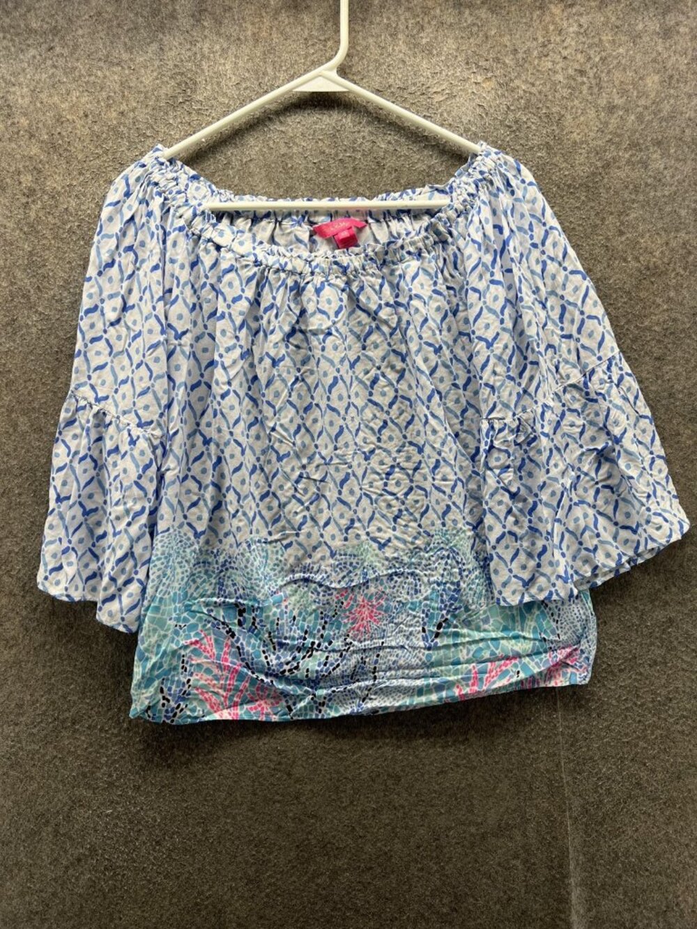 Lilly Pulitzer Blouse Women XS Multicolor Off Shoulder 3/4 Bell Sleeve Floral